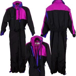 COLUMBIA Radial Sleeve 1-Piece Ski Snow Suit Black with Purple-Pink Colorblock